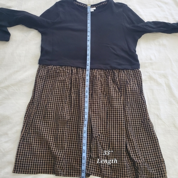 J Jill Mixed Media Black Tan Plaid Long Sleeve Dress Womens MP Medium Petite - Picture 14 of 16